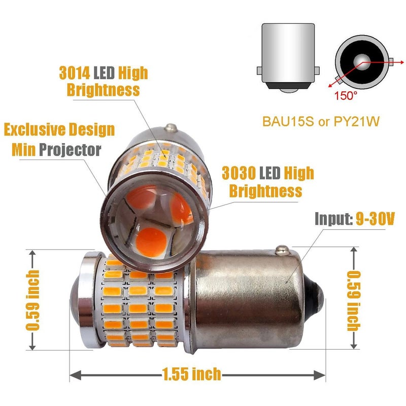 iBrightstar 9-30V Super Bright Low Power 7507 PY21W BAU15S 2641A LED Bulbs with Projector Replacement for Turn Signal Lights, Amber Yellow - Image 2